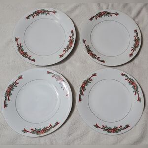Vintage Poinsettia & Ribbons Fine China Dinner Plates